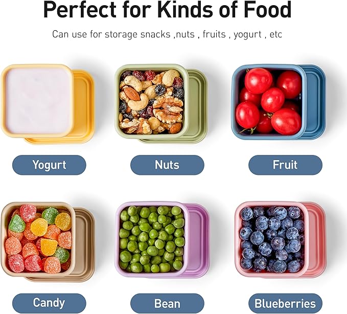 ISSEVE 8Pack 6oz Silicone Snack Containers for Kids, Reusable Small Containers with Lids, Leak Proof Silicone Food Storage Containers, Stackable Kids Lunch Box for Daycare, School, Travel