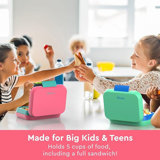 Bentgo Pop - Leak-Proof Lunch Box & Removable Divider for Ages 8+ & Teens - Lunch Container Holds 5 Cups of Food; 3-4 Compartments; Microwave/Dishwasher Safe; 2 Year Warranty (Bright Coral/Teal)
