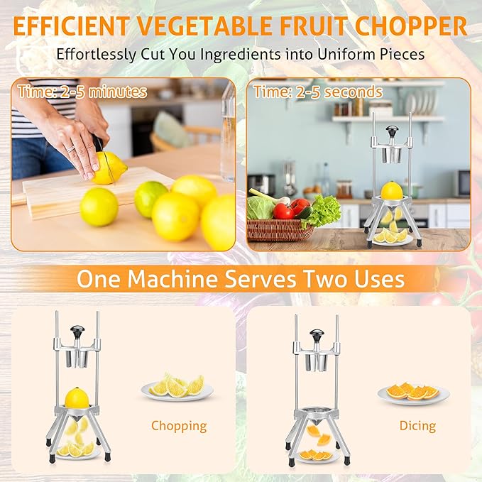 WICHEMI Commercial Easy Wedger 8 Section Lemon Slicer Lemon Cutter Commercial Fruit Cutter Slicer Lime Cutter Orange Slicer Commercial Vegetable Chopper Dicer for Home Bar Restaurant
