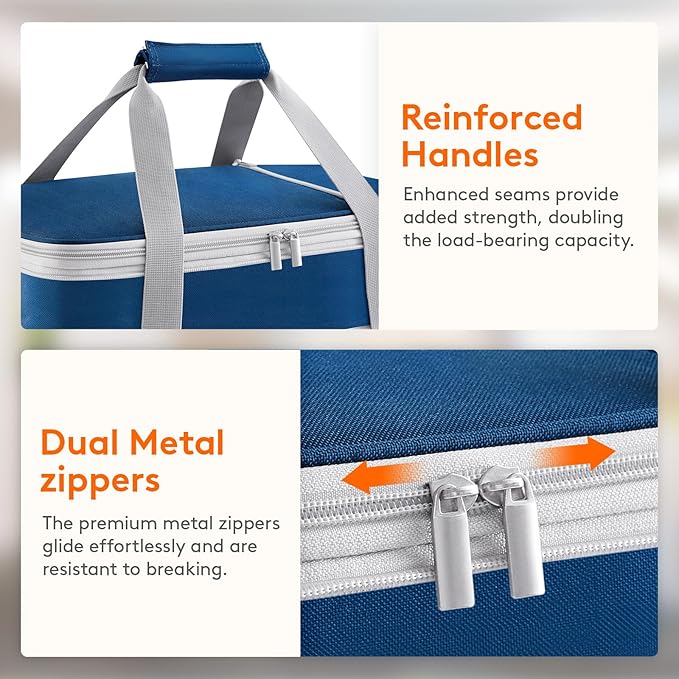 Lifewit Expandable Insulated Casserole Carrier for Hot or Cold Food, Double Decker Food Bag Lasagna Holder Carry Tote for Potluck Parties/Picnic/Cookouts, Fits 9"x13" Baking Dish, Pure Blue