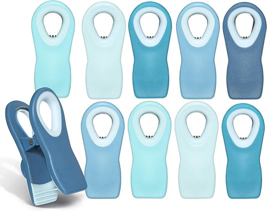 COOK WITH COLOR Bag Clips with Magnet- Food Clips, Chip Clips, Bag Clips for Food Storage with Airtight Seal Grip for Bread Bags, Snack Bags and Food Bags (Bright Blue, Pack of 10)