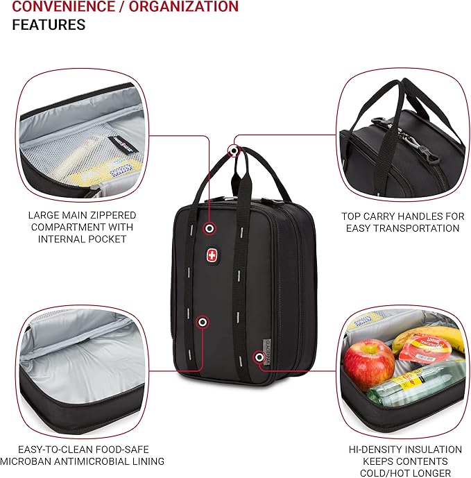 SwissGear Insulated Lunch Bag, Black/Red, One Size