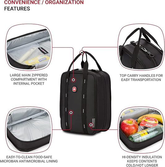 SwissGear Insulated Lunch Bag, Black/Red, One Size