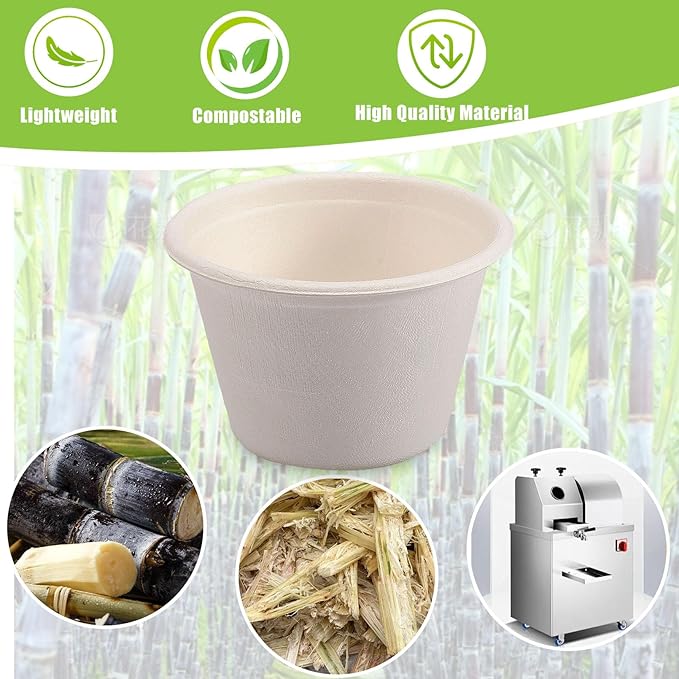 Blcculi 500 Pack Compostable Portion Cups,2 OZ Disposable Souffle Cups,White Bagasse Fiber Cups,Biodegradable Sauces Cups,Compostable Condiment Cups,Sample Cups for Snack, Salad, Dressing