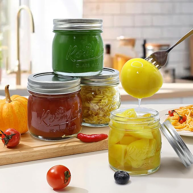 24 Pack 8 oz Mason Jars with Airtight Lids and Bands, Mini Glass Canning Jar for Food Storage Pickling, Regular Half Pint Jar for Kitchen Spice, Jam, Jelly, Overnight Oats, Baby Foods