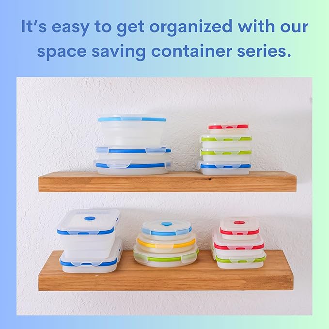Collapsible Silicone Food Storage Containers, BPA Free, Microwave, Freezer and Dishwasher Safe, Lunch, Meal Prep, Travel, Space-Saving