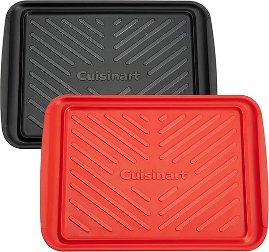 Cuisinart Grilling Prep and Serve Trays, 18.1x10.5 inch Large BBQ Trays Safe for Food Handling, 2 Dishwasher Safe Nesting Trays Black/Red, Perfect Grilling Tray for Cooked and Raw Meat, Fits 9 Burgers