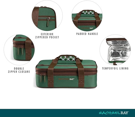 Rachael Ray Expandable Insulated Casserole Carrier for Hot or Cold Food, Thermal Lasagna Lugger Tote for Potluck, Parties, Picnic, and Cookouts, Fits 9" x 13" Baking Dish