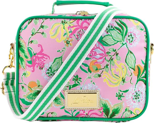 Lilly Pulitzer Insulated Lunch Box for Women, Cute Lunch Cooler Bag with Adjustable/Removable Shoulder Strap, Via Amore Spritzer