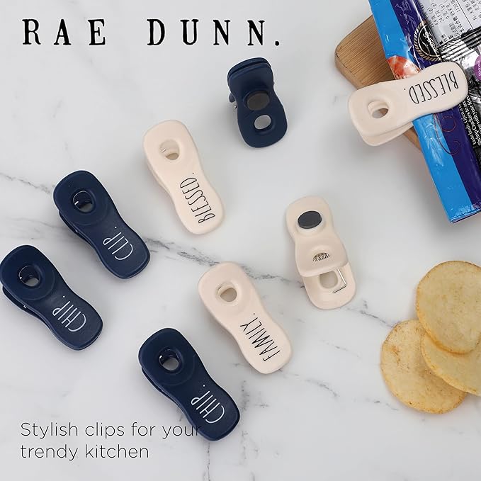 Rae Dunn Bag Clips with Magnet - Food Clips, Chip Clips, Bag Clips for Food Storage with Air Tight Seal Grip for Bread Bags, Snack Bags and Food Bags, Pack of 20, Blue