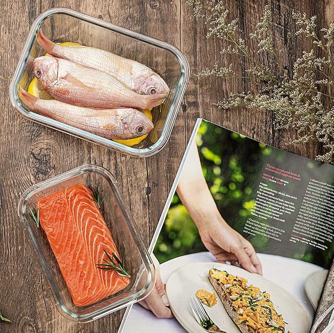 24-Piece Glass Food Storage Containers - Airtight Snap Locking Lids, See-through Borosilicate Glass Meal Prep Containers, Great On-The-Go Glass Lunch Boxes, Fridge, Microwave, Dishwasher Safe