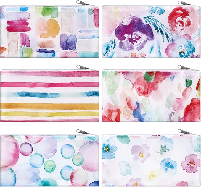 Lallisa 6 Pcs Watercolor Reusable Snack Bags Fabric Cloth Sandwich Bags for Kids, Cute Washable Lunch Pouch with Zipper Reusable Food Pouches