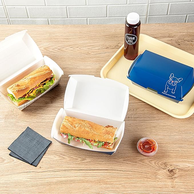 Restaurantware Bio Tek 6.7 x 3.5 x 3.5 Inch Clamshell Food Containers 100 Disposable Sandwich Containers - Hinged Lid Tab-Lock Closure Frenchie Paper Hot Dog Containers Greaseproof