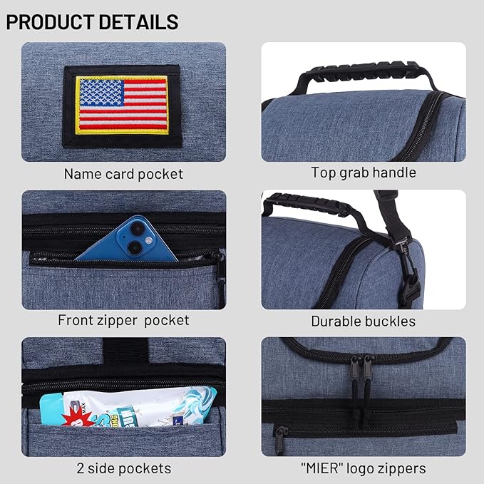 MIER Adult Lunch Box Insulated Lunch Bag Large Cooler Tote Bag for Men, Women, Double Deck Cooler (Bluesteel, Large)