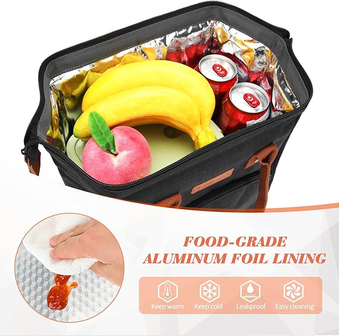 Personalized Lunch Box for Women, Initial Reusable Insulated Lunch Bag, Wide-Open Adult Lunchbox Cooler Lunchbag Snack Organizer, Initial Leakproof Lunch Tote Bag for Picnic Work Outdoors Black - U