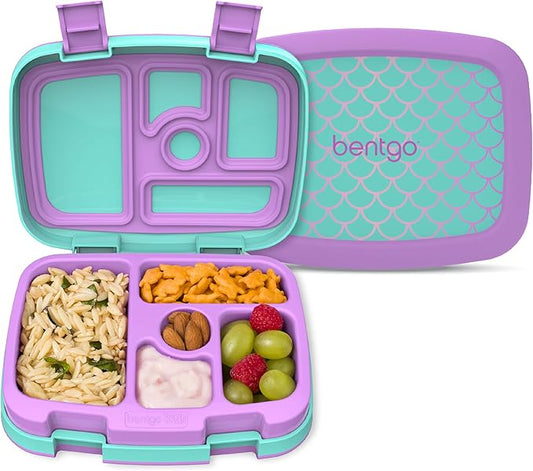 Bentgo Kids Prints Leak-Proof, 5-Compartment Bento-Style Kids Lunch Box - Ideal Portion Sizes for Ages 3-7, Durable, Drop-Proof, Dishwasher Safe, & Made with BPA-Free Materials (Mermaid Scales)