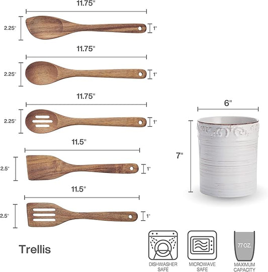 Pfaltzgraff Trellis Utensil Crock, 7x6 inch, White