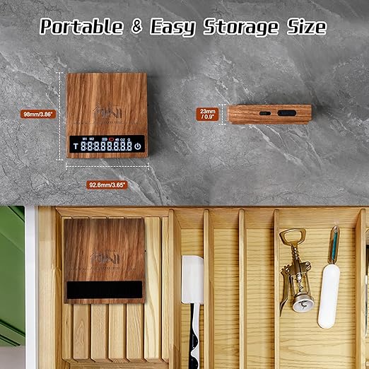 0.1g High Precision Digital Mini Coffee Scale, 0.3g to 2kg Measuring Range Rechargeable Espresso Mini Scale with Tare Function, LED Display(Wood)