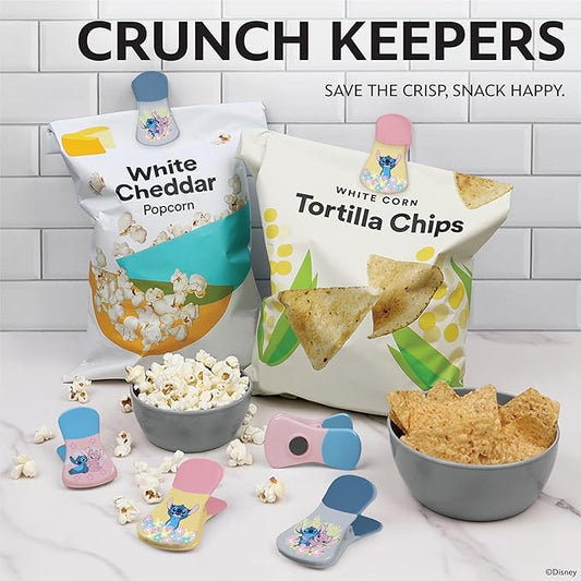 Disney Magnetic Chip Clips – Set of 6 Bag Clips for Food Storage - Mickey, Minnie, Lilo & Stitch, Winnie The Pooh – Durable Airtight Bag Chip Clips for Pantry & Fridge Use