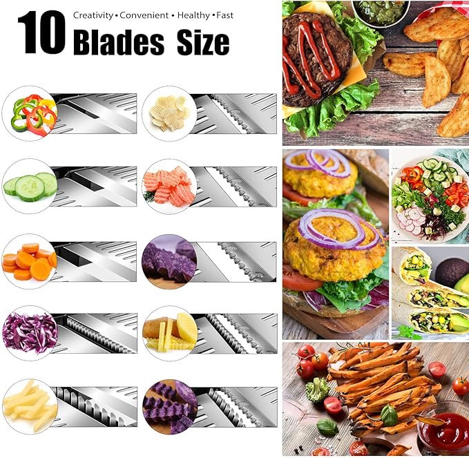 MASTERTOP Mandoline Slicer for Kitchen Adjustable Stainless Steel Food Slicer Vegetable Chopper Onion Waffle French Fry Cutter Potato Chip Julienne Slicer with Safety Gloves