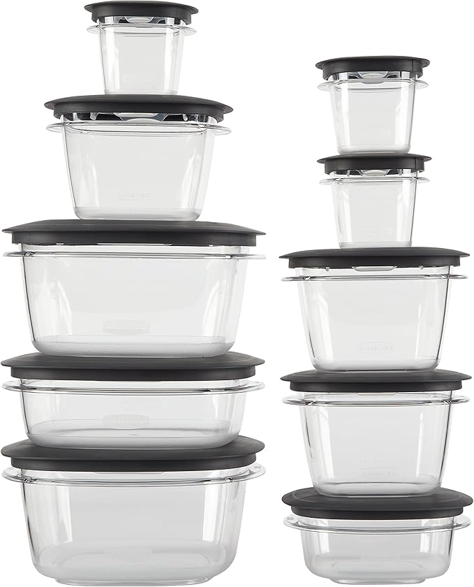 Rubbermaid Premier Easy Find Lids Meal Prep and Food Storage Containers, Set of 10 (20 Pieces Total), Grey |BPA-Free & Stain Resistant
