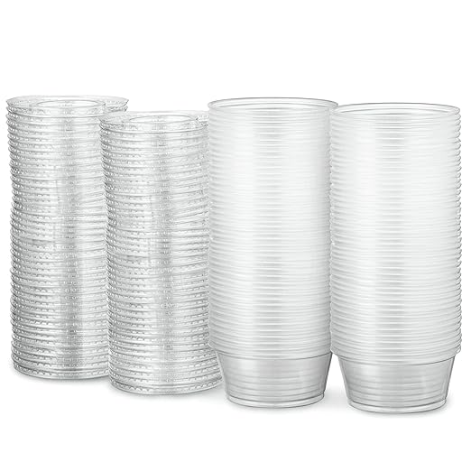 Clear Disposable Plastic Portion Cups With Lids (200 Sets - 3.25 Oz) - Disposable Condiment Cups, Sauce/Dip/Dressing Cups, Souffle Cups & Jello Shot Cups With Lids | Grea