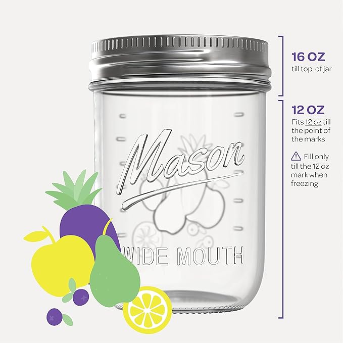 SEWANTA Wide Mouth Mason Jars 16 oz [10 Pack] With mason jar lids and Bands, mason jars 16 oz - For Canning, Fermenting, Pickling - Jar Décor - Microwave/Freeze/Dishwasher Safe.