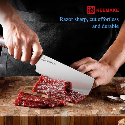 KEEMAKE Nakiri Knife 7 Inch - Sharp Kitchen Knife with High Carbon Stainless Steel Blade, Meat Cleaver Vegetable Cooking Knife with Ergonomic Pakkawood Handle and Gift Box Included