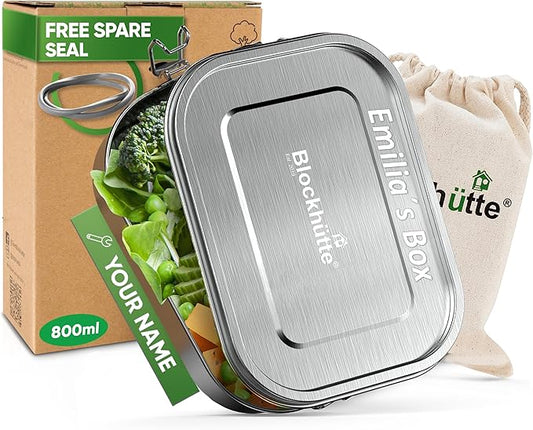 Blockhütte Personalized Stainless Steel Lunch Box for Kids I 27oz I Bento Box Custom Name I Metal Lunchbox I Non-Toxic, Eco-Friendly, Leakproof Lunch Container Adults I Personalized Gifts for men