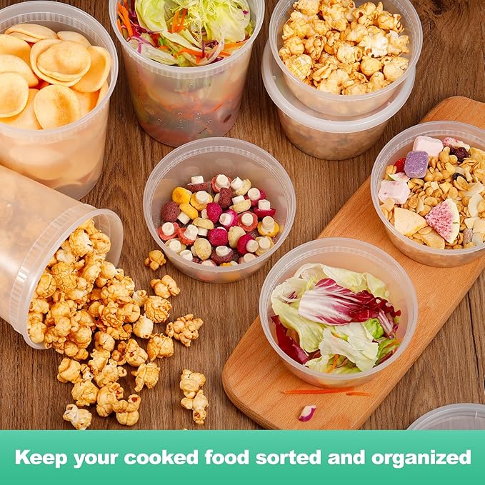 Blcculi 60 Set Deli Containers with Lids,Plastic Deli Food Storage Containers,Leakproof Soup Containers with Airtight Lids,Stackable,Dishwasher,Microwave Safe (8oz-20Set, 16oz-20 Set, 32oz-20 Set)