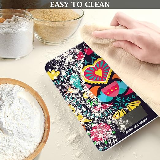 Food Scale Kitchen Digital Scale Food Ounces and Grams Dieting Baking Cooking Waterproof Glass Panels LCD Display,4 Units Scale Tare Function Boho