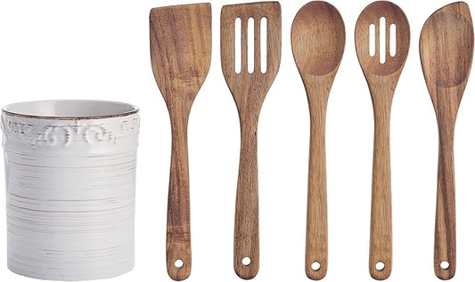 Pfaltzgraff Trellis Utensil Crock, 7x6 inch, White