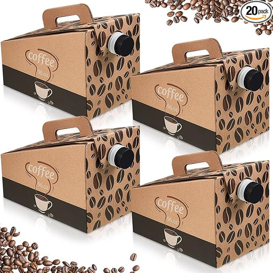 Dandat 20 Pack Coffee to Go Container - 96 oz Thick Hardboard Insulated Coffee Box, Disposable Beverage Dispenser with Handle and Lids for Hot and Cold Bulk Beverages, Portable Catering Servers