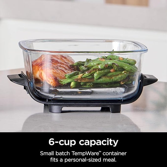 Ninja 6 Cup TempWare Glass Container with Leak-Proof Storage lid, Compatible Crispi Portable Cooking System, Microwave, Freezer and Dishwasher Safe, PFAS Free Glass Cooking Surface