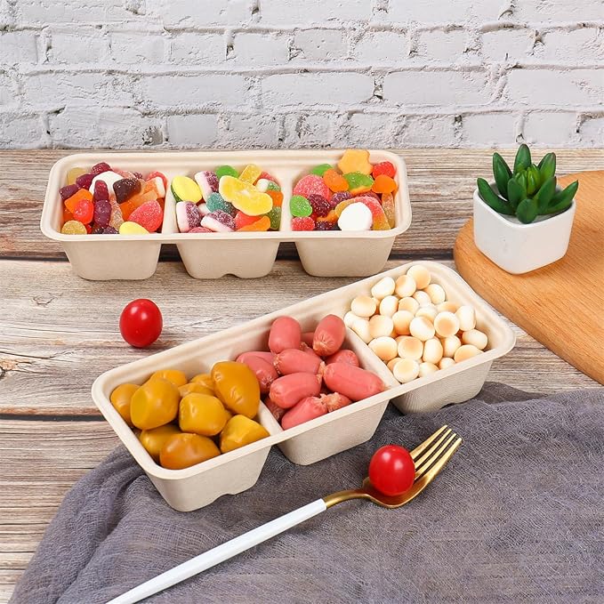 16oz disposable 3 compartments Sugarcane Fibers bowls with lid take away food containers Meal Prep Bowls 25 Pack