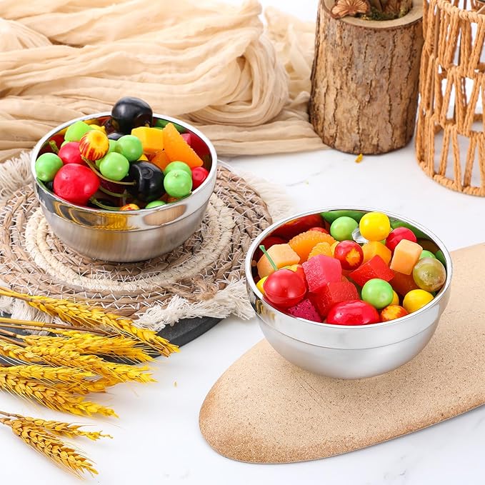 10Pcs 5 Inch Stainless Steel Bowls 15 Oz Double Walled Insulated Soup Bowls Unbreakable Snacks Bowl Salad Bowl for Sauces, Rice, Noodle, Ice Cream, Dishwasher Safe