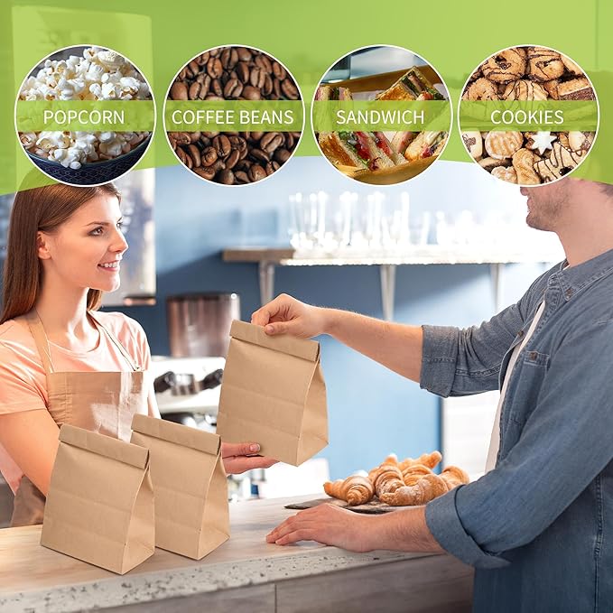 12 Lb Brown Kraft Paper Bags 60 Pcs Bulk, 7.1" x 4.3" x 12.6" light duty Paper Grocery Bags paper Lunch Bag Sandwich Bag for Small Lunches, Household, Bakery, Shopping and Restaurant, Takeout