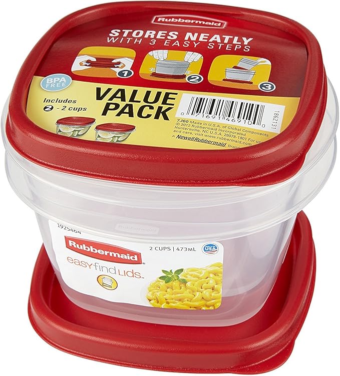 Rubbermaid Easy Find Lids Food Storage Containers, 2 Cup, Racer Red, 4-Piece Set