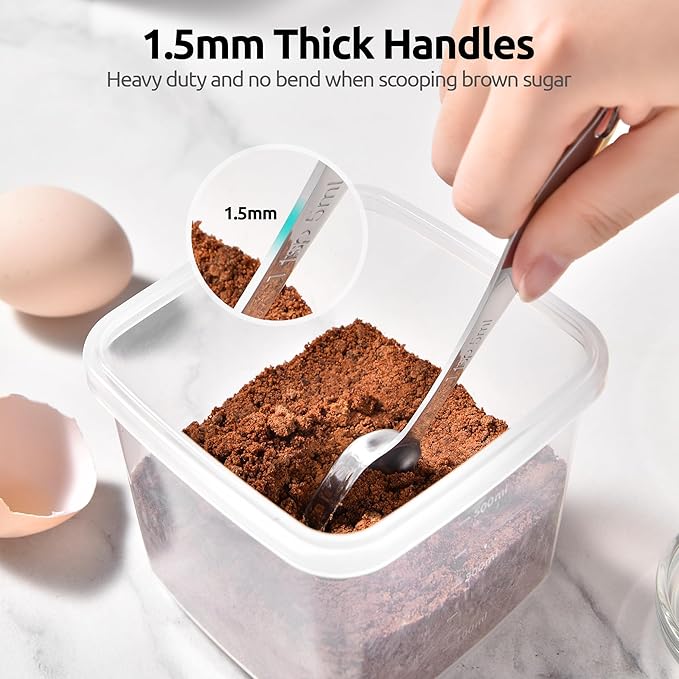 U-Taste 600ºF Heat Resistant Food Grade Silicone Spatula Set of 3, and 18/8 Stainless Steel Square Measuring Spoons Set of 8 (Aqua Sky+Silver)