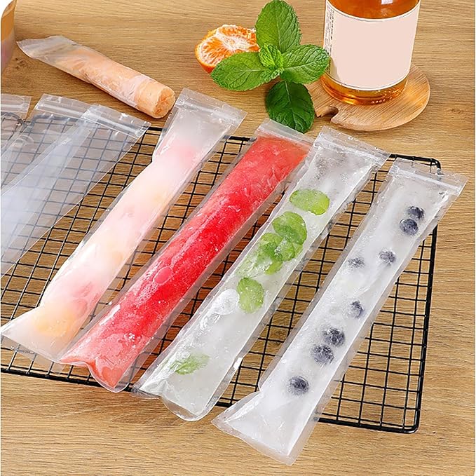 100PCS Disposable Popsicle Moulding Bags (50pcs 2.16in x 11in and 50pcs 2.36in x 8.7in Popsicle Moulding Bags) With Silicone Funnel for Yogurt Sticks, Juice and Fruit Smoothies and Ice Candy Pops