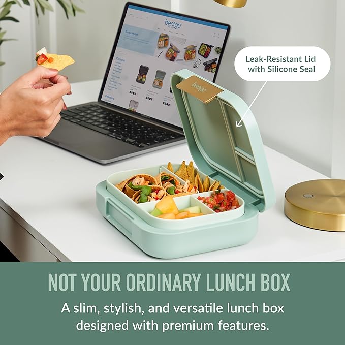 Bentgo Modern - Leak-Resistant Bento Lunch Box For Adults, Teens, & Larger Appetites; Reusable BPA-Free Meal Prep Container with 3 or 4 Compartments, Dishwasher/Microwave Safe; 44oz (Mint Green)