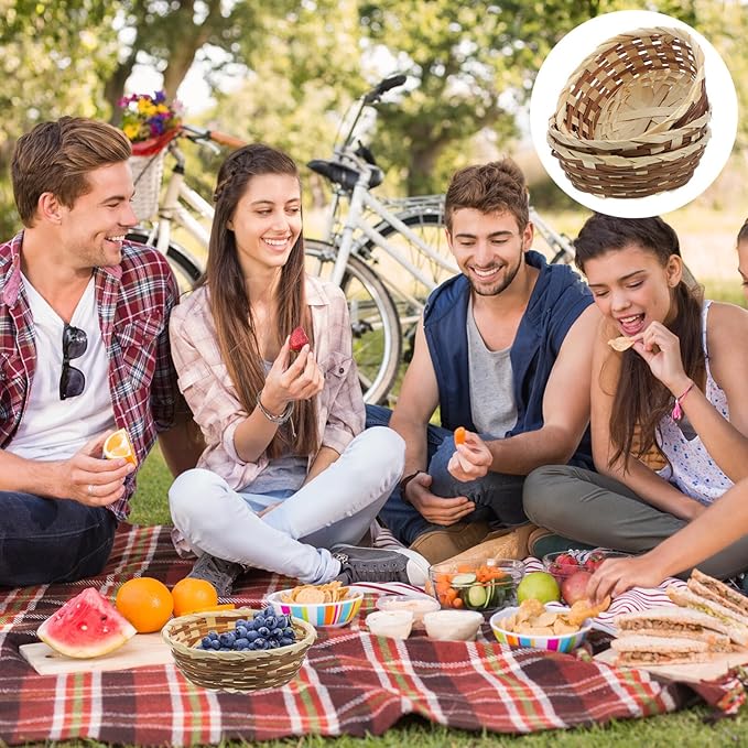 MAGICLULU 3pcs rattan serving dish tray Round Hand- Woven Fruit Basket Woven Fruit Storage Basket Natural Round Storage Basket for Home Kitchen Snack small wicker baskets Basket snack storage tray