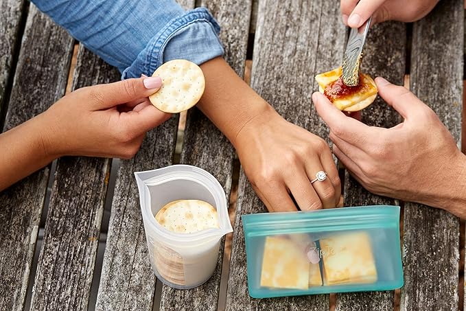 Zip Top Reusable Food Storage Bags | Snack Bag [Peach] | Silicone Meal Prep Container | Microwave, Dishwasher and Freezer Safe | Made in the USA