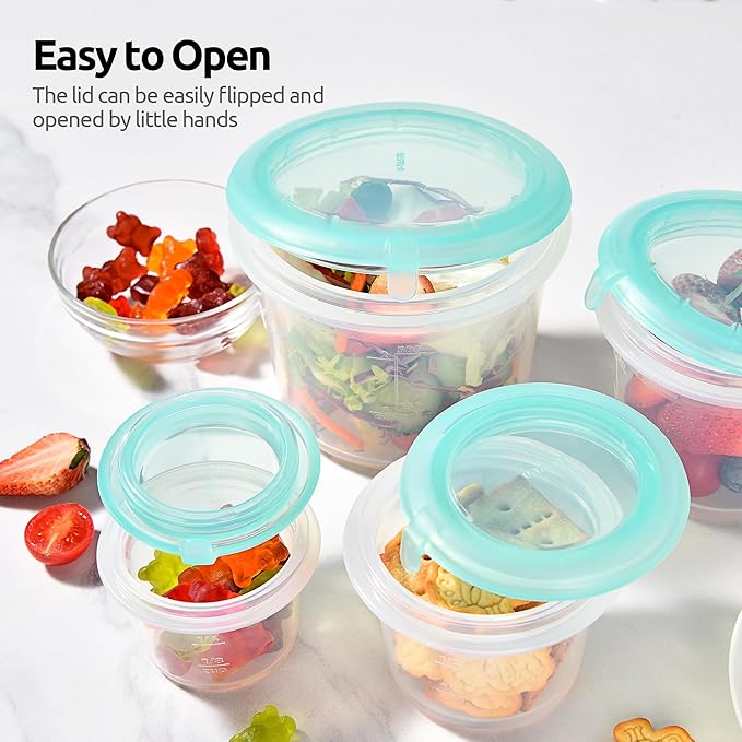 U-Taste Silicone Food Storage Containers Set: Meal Prep Box with Airtight Lid, Freezer & Microwave Safe, Date Marking Circle, Clear cup/oz/ml Measurement for Dry & Wet Deli (2oz/4oz/8oz/16oz, Teal)
