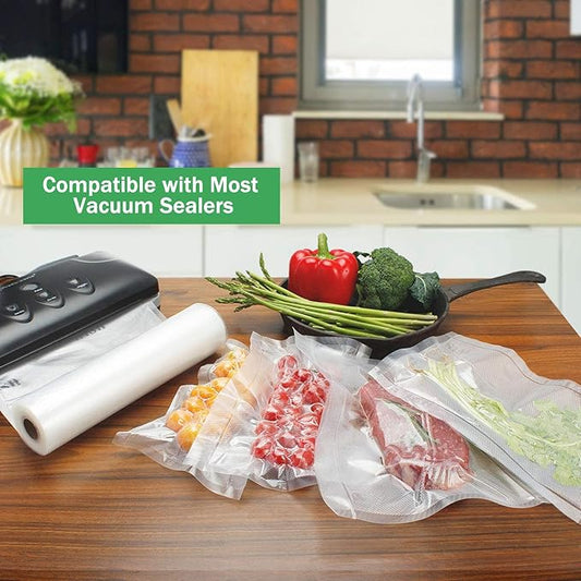 Vacuum Sealer Bags Rolls Compatible with FoodSaver, 2 Pack 11" x 25' and 2 Pack 8" x 25' Fit Inside Machine Commercial Grade Embossed Food Preservation Rolls (Total 100 Feet)