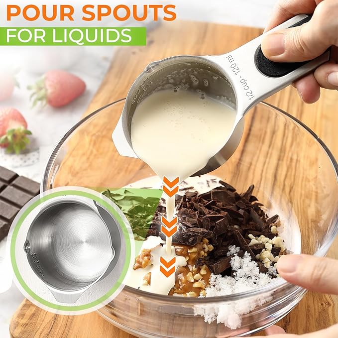 Spring Chef Premium Swivel Vegetable Peeler, Gray & Stainless Steel Magnetic Measuring Cups, Set of 7, Black - 2 Product Bundle