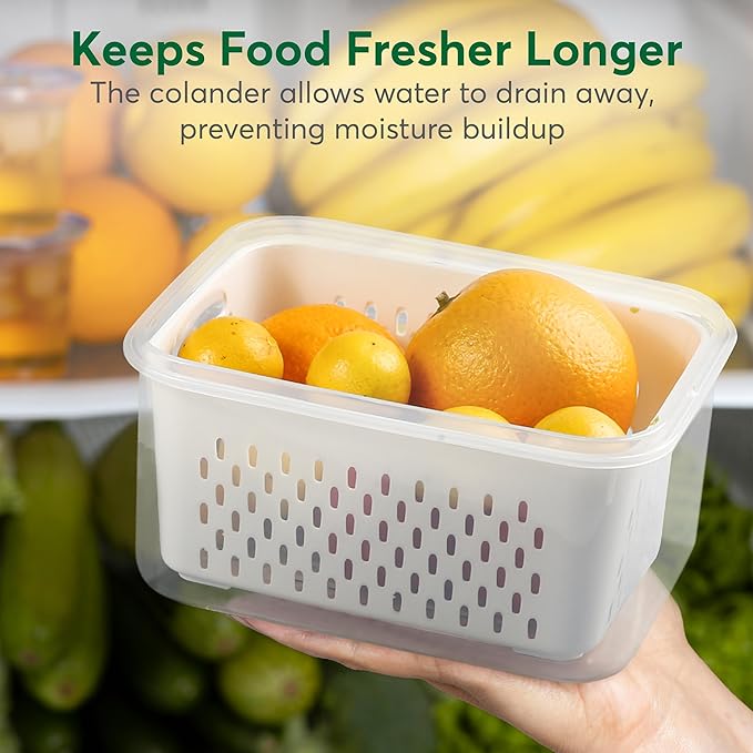 8 PCS Fruit Storage Containers for Fridge with Colanders Dishwasher Safe, Leakproof Fruit and Vegetable Storage BPA-Free Plastic, Produce Storage Keep Berry Fruit Veggie Meat Fresh