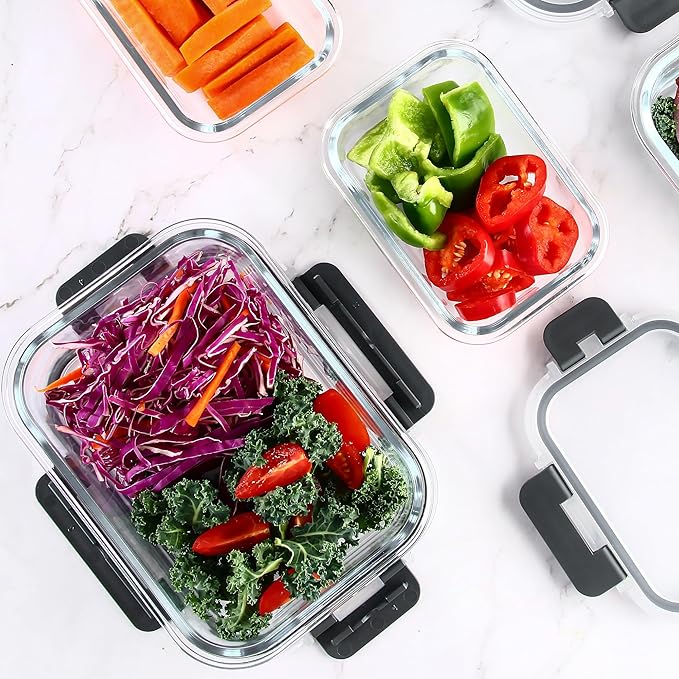C CREST Food Storage Glass Containers Set of 12 with Locking Lids, Multi-Size, Airtight Seal for Freshness, Perfect for Meal Prep and Storage