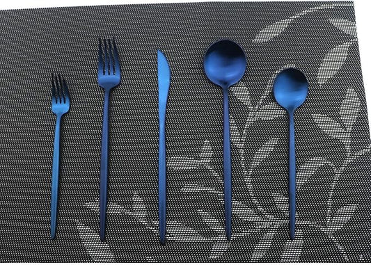 Iridescent Blue Flatware 20 Pieces Tableware Set Cutlery Set Dinnerware Anti-rust Utensil Set,Salad Spoons Knives and Dessert Forks, Silverware Service for 4