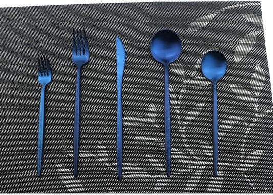 Iridescent Blue Flatware 10 Pieces Tableware Set Cutlery Set Dinnerware Anti-rust Utensil Set,Salad Spoons Knives and Dessert Forks, Silverware Service for 2